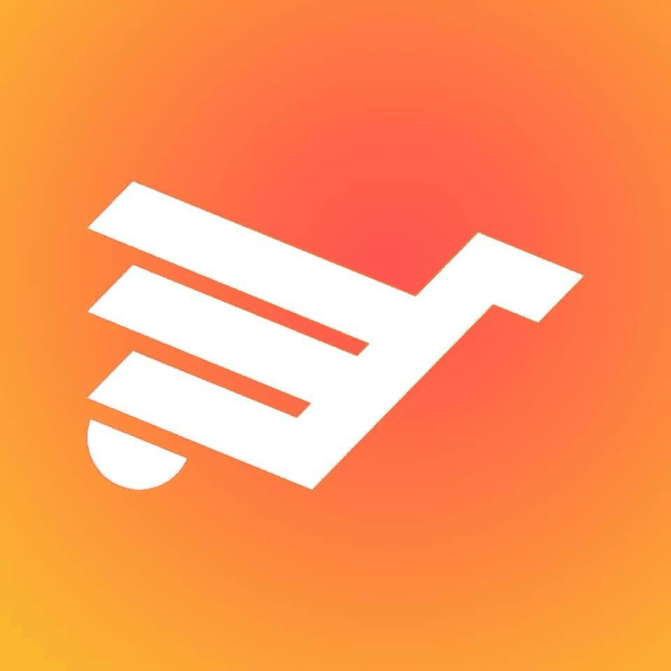 White geometric monogram on orange