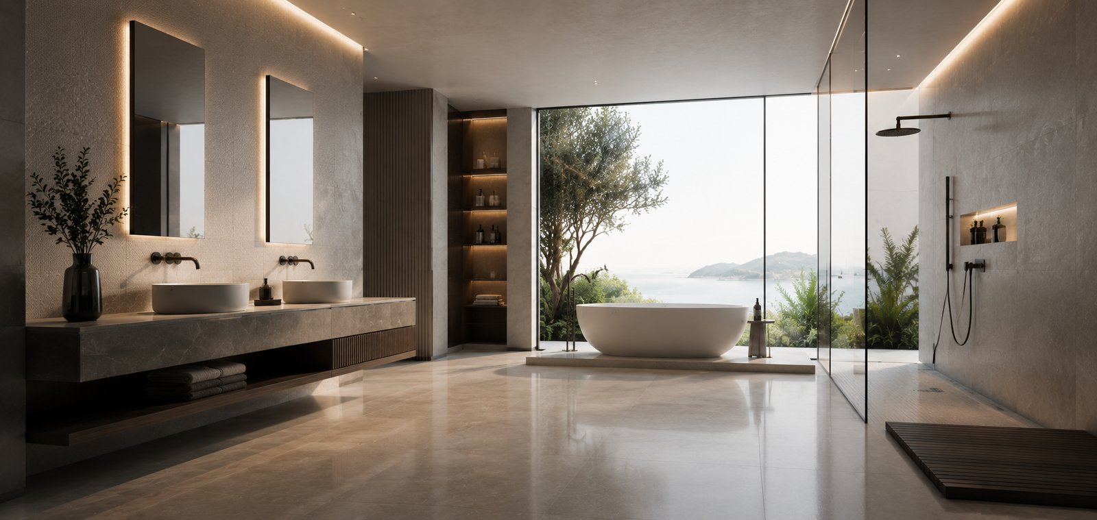 Contemporary bathroom space with ceramic and sanitary finishes